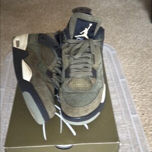 Jordan 4 Olive Green Sneakers with Suede and Mesh